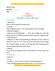 Giáo án Nhiều hơn - Ít hơn - Bằng nhau Toán lớp 1 Cánh diều