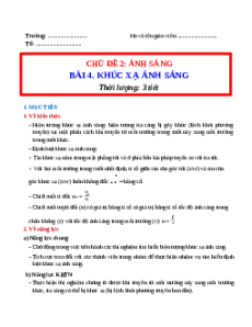 Giáo án Bài 4: Khúc xạ ánh sáng Khoa học tự nhiên 9 Chân trời sáng tạo