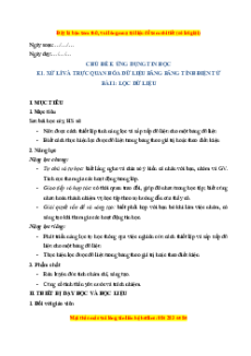 Giáo án Chủ đề E Bài 1 Tin học 8 Cánh diều: Lọc dữ liệu