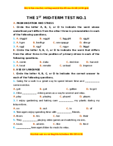 Bài tập bổ trợ nâng cao MID-TERM TEST Tiếng Anh lớp 8 Global success