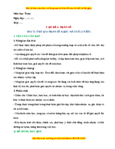 Giáo án Trừ hai phân số khác mẫu số Toán lớp 4 Chân trời sáng tạo