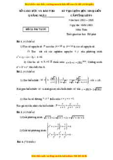 Đề thi HSG Toán 9 cấp tỉnh - Quảng Ngãi năm học 2022 - 2023 có đáp án