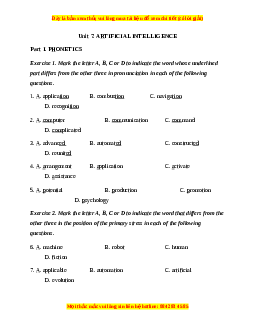 Trắc nghiệm Unit 7: Artificial intelligence Tiếng Anh 12 chương trình thí điểm