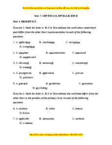 Trắc nghiệm Unit 7: Artificial intelligence Tiếng Anh 12 chương trình thí điểm