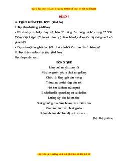 Đề thi cuối kì 1 Tiếng Việt lớp 3 Chân trời sáng tạo - Đề 5