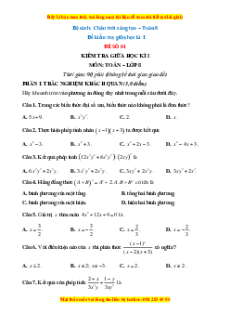 Đề thi giữa kì 1 Toán 8 Chân trời sáng tạo (đề 1)