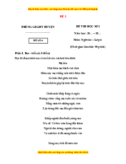 Đề thi cuối kì 1 Ngữ văn 6 Kết nối tri thức (đề 5)