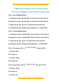 Trắc nghiệm Quan hệ giữa góc và cạnh đối diện trong một tam giác Toán 7 Kết nối tri thức