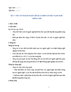 Giáo án Bài 7 Công nghệ 9 Lắp đặt mạng điện trong nhà Kết nối tri thức