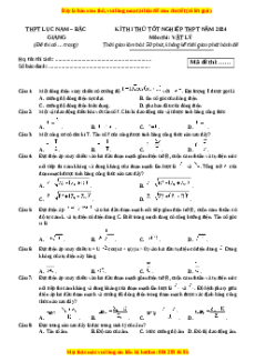 Đề thi thử tốt nghiệp Vật lí trường THPT Lục Nam - Bắc Giang năm 2024