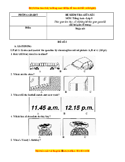 Đề thi giữa kì 1 Tiếng Anh 9 (có file nghe) - Đề 3