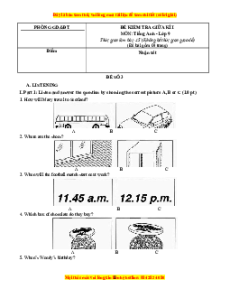 Đề thi giữa kì 1 Tiếng Anh 9 (có file nghe) - Đề 3