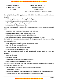 Đề thi thử Lịch Sử trường Chuyên Thái Bình lần 2 năm 2021
