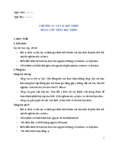 Giáo án Bài 21 Vật Lí 12 Kết nối tri thức (2025): Cấu trúc hạt nhân