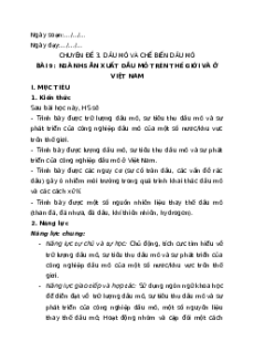 Giáo án chuyên đề Bài 9: Ngành sản xuất dầu mỏ trên thế giới và ở Việt Nam Hóa học 11 Kết nối tri thức