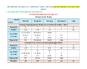 Đề thi giữa kì 1 Toán 12 Kết nối tri thức (Đề 5)