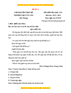 Đề thi cuối kì 1 Ngữ văn 8 Chân trời sáng tạo - Đề 11