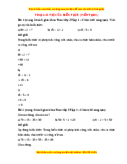 Giải Sgk Toán lớp 3 Bài 18: Tính giá trị biểu thức (tiếp theo) (Chân trời sáng tạo)