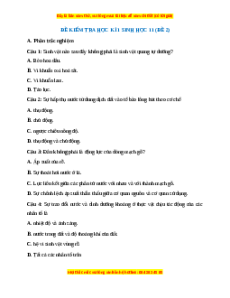 Đề thi cuối kì 1 Sinh học 11 Cánh diều - Đề 2