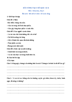 Đề cương ôn tập Cuối kì 2 Khoa học lớp 4 Kết nối tri thức
