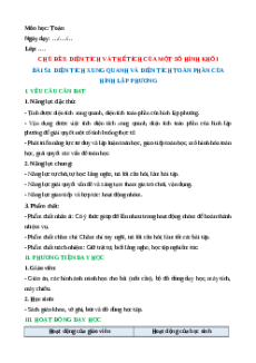 Giáo án Diện tích xung quanh và diện tích toàn phần của hình lập phương Toán lớp 5 Kết nối