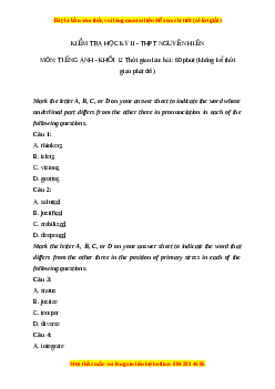 Đề thi cuối kì 2 Tiếng Anh lớp 12 trường THPT Nguyễn Hiền năm 2023