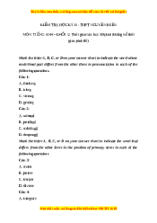 Đề thi cuối kì 2 Tiếng Anh lớp 12 trường THPT Nguyễn Hiền năm 2023