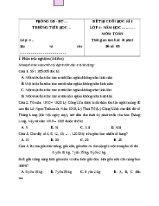 Đề thi cuối kì 1 Toán lớp 4 Cánh diều - Đề 8