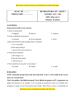Đề thi giữa kì 1 Tiếng Anh 11 Global success (Đề 2 kèm file nghe)