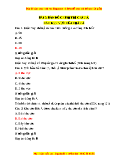 Trắc nghiệm Địa lí 7 Bài 7 Chân trời sáng tạo: Bản đó chính trị châu Á, các khu vực của châu Á
