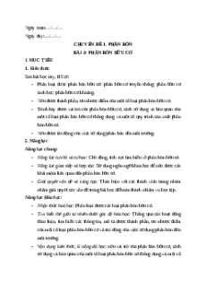 Giáo án chuyên đề Bài 3: Phân bón hữu cơ Hóa học 11 Kết nối tri thức