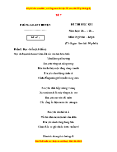 Đề thi cuối kì 1 Ngữ văn 6 Kết nối tri thức (đề 7)