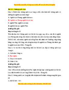 Trắc nghiệm Lịch sử 7 Bài 13 Chân trời sáng tạo: Vương quốc Lào