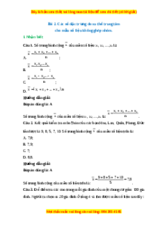 Trắc nghiệm Các số đặc trưng đo xu thế trung tâm cho mẫu số liệu không ghép nhóm Toán 10 Cánh diều