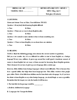 Bộ 5 đề thi giữa kì 2 Tiếng Anh 9 Global success có đáp án