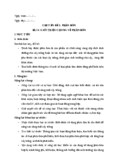 Giáo án chuyên đề Bài 1: Giới thiệu chung về phân bón Hóa học 11 Kết nối tri thức