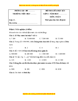 Đề thi giữa kì 1 Toán lớp 4 Cánh diều (đề 10)