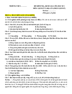 Bộ 7 đề thi giữa kì 1 Lịch sử&Địa Lý 9 Cánh diều Cấu trúc mới