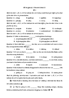Đề thi giữa kì 1 Tiếng Anh 12 Friends global (Đề 4 có file nghe)