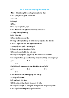 Trắc nghiệm Bài 25: Khai thác hợp lí nguồn lợi thủy sản Công nghệ 12 Lâm nghiệp-Thủy sản Cánh diều