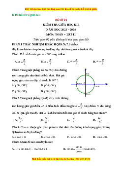 Đề thi giữa kì 1 Toán 11 Chân trời sáng tạo (đề 2)