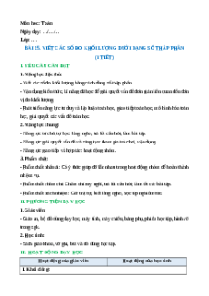 Giáo án Viết các số đo khối lượng dưới dạng số thập phân Toán lớp 5 Chân trời sáng tạo