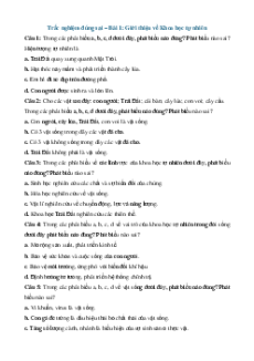 Trắc nghiệm KHTN 6 Kết nối tri thức Chương 1 (có đúng sai, trả lời ngắn)