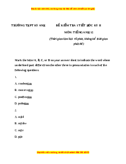 Đề thi giữa kì 2 Tiếng Anh 12 trường THPT Kỳ Anh năm 2023