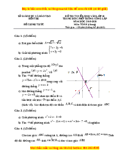 Đề thi vào 10 môn Toán tỉnh Bến Tre năm 2020
