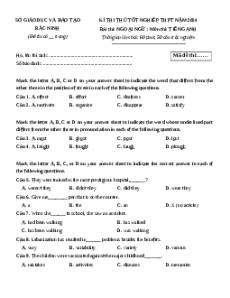 Đề thi thử tốt nghiệp Tiếng Anh Sở giáo dục và đào tạo Bắc Ninh năm 2024