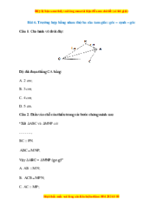 Trắc nghiệm Trường hợp bằng nhau thứ ba của tam giác: Góc - cạnh - góc Toán 7 Cánh diều