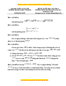 Đề thi vào 10 môn Toán tỉnh Hà Nội chuyên KHTN năm 2022