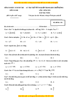 Đề thi thử Toán Sở Bắc Giang năm 2021