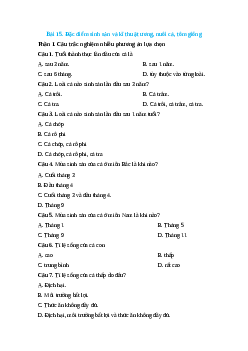 Trắc nghiệm Bài 15: Đặc điểm sinh sản và kĩ thuật ương, nuôi cá, tôm giống Công nghệ 12 Lâm nghiệp-Thủy sản Cánh diều